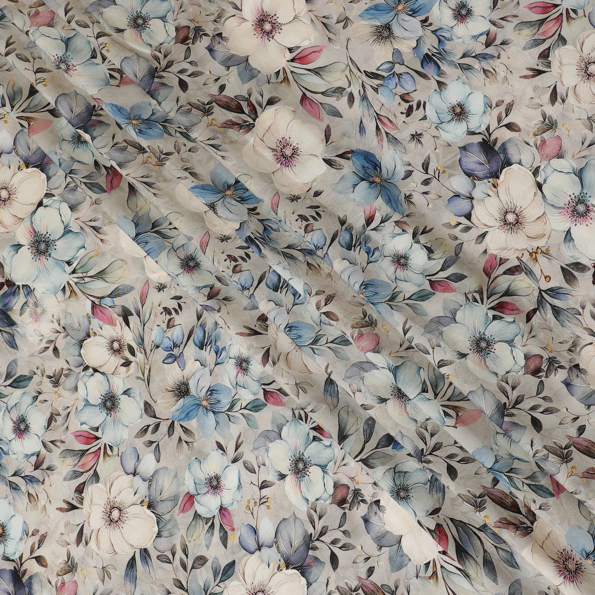 Elegant Blue Floral Viscose Fabric - 110 cm Wide-D19405