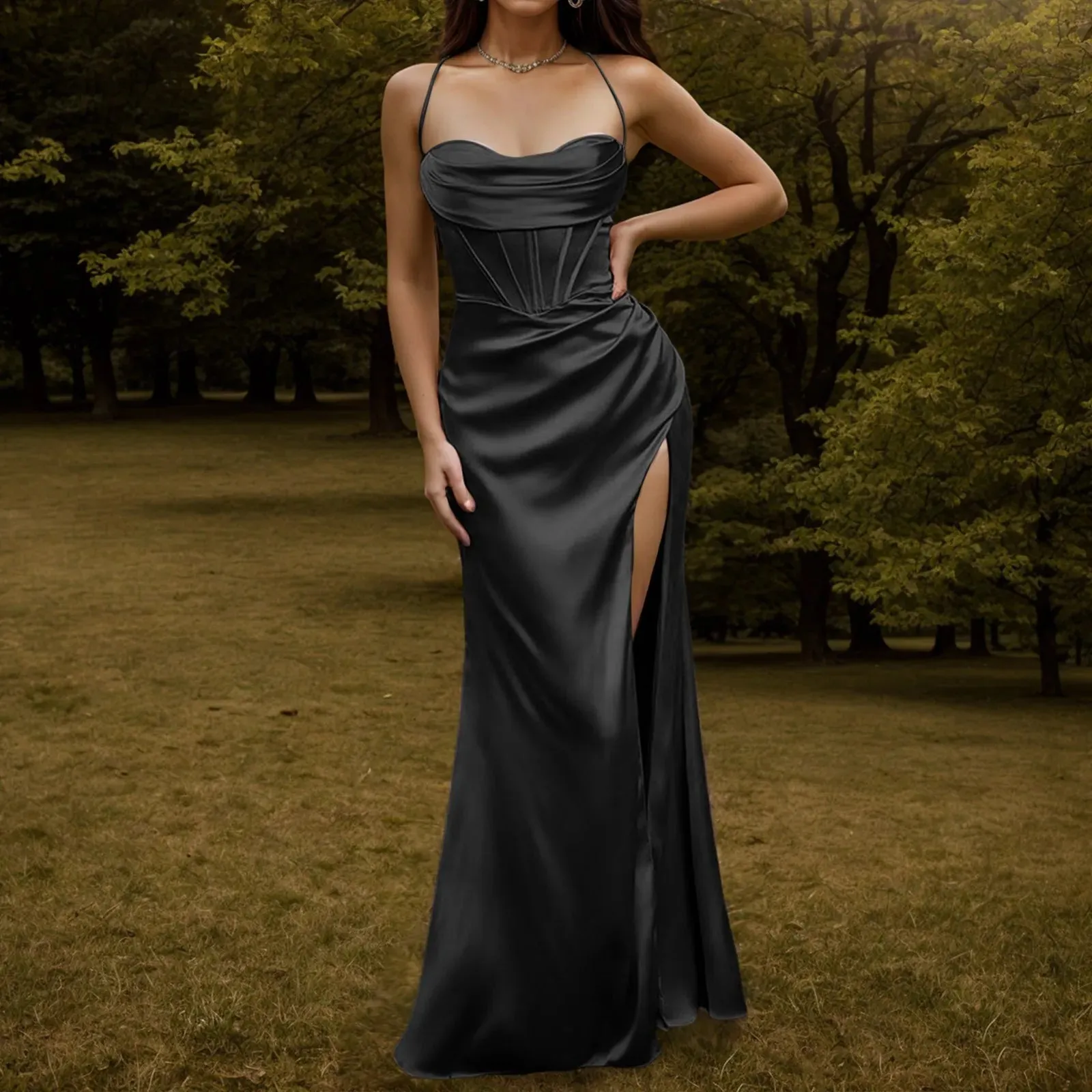 Elegant Extravagance Satin Silk Finish Gown Dress for Gala Events