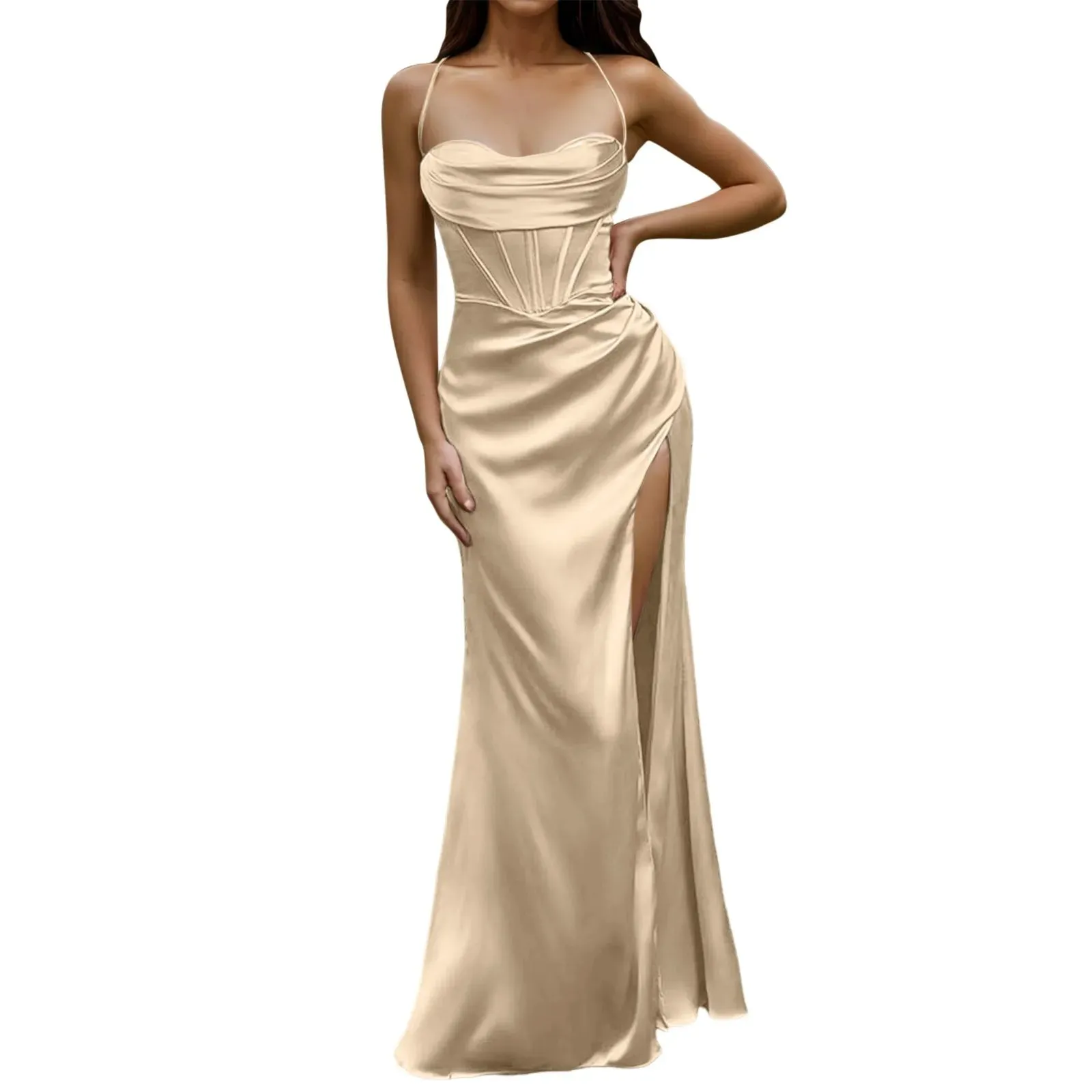 Elegant Extravagance Satin Silk Finish Gown Dress for Gala Events