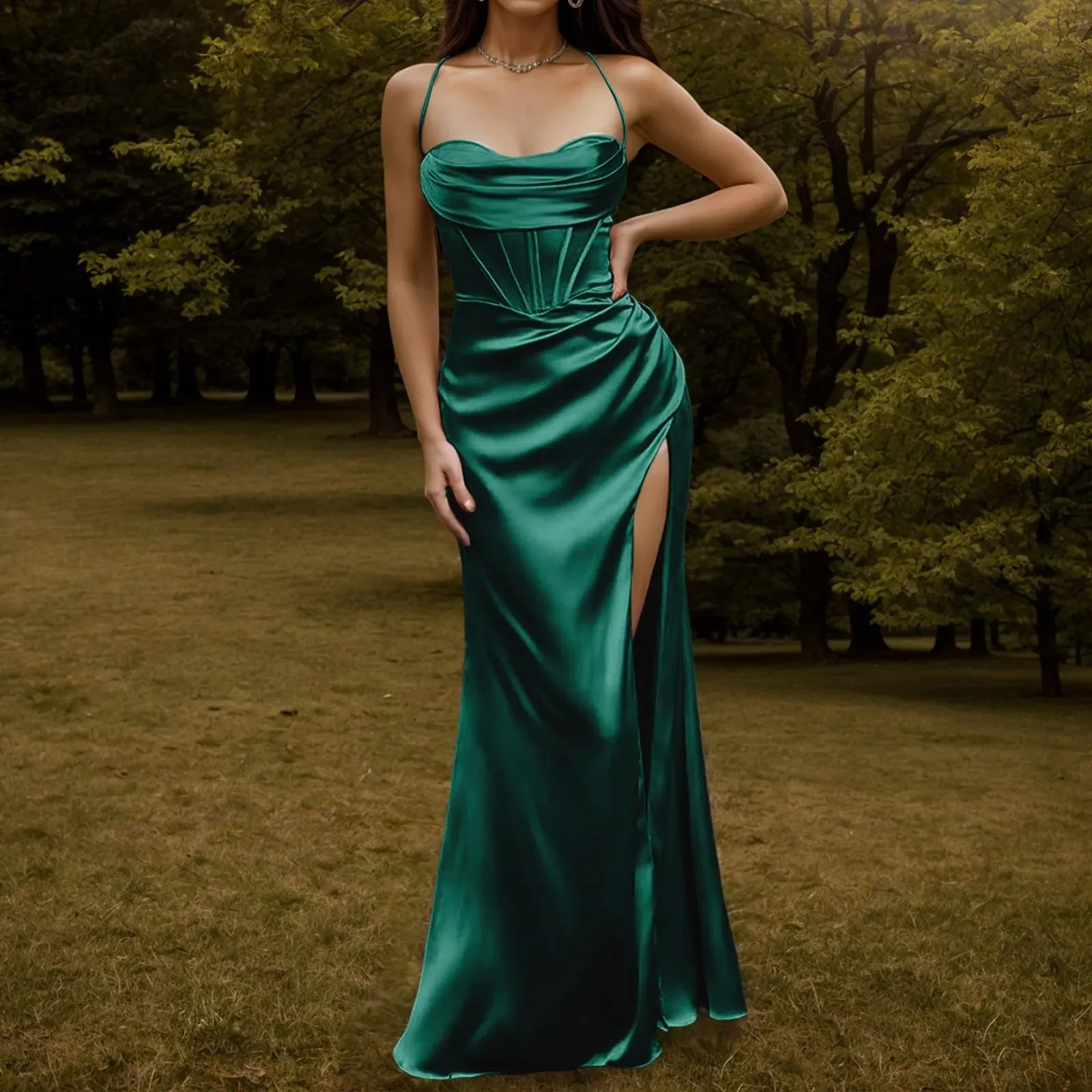 Elegant Extravagance Satin Silk Finish Gown Dress for Gala Events