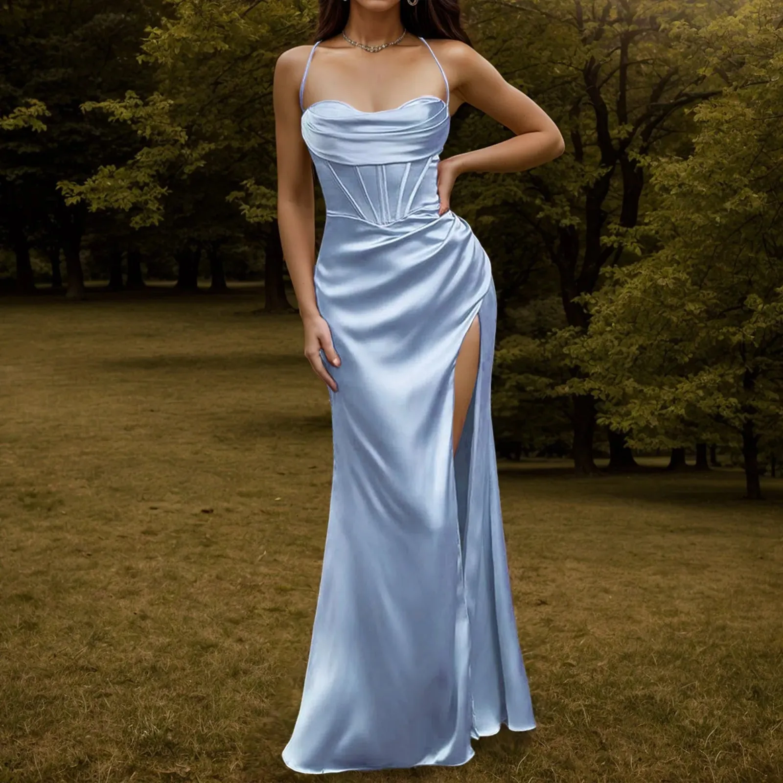 Elegant Extravagance Satin Silk Finish Gown Dress for Gala Events