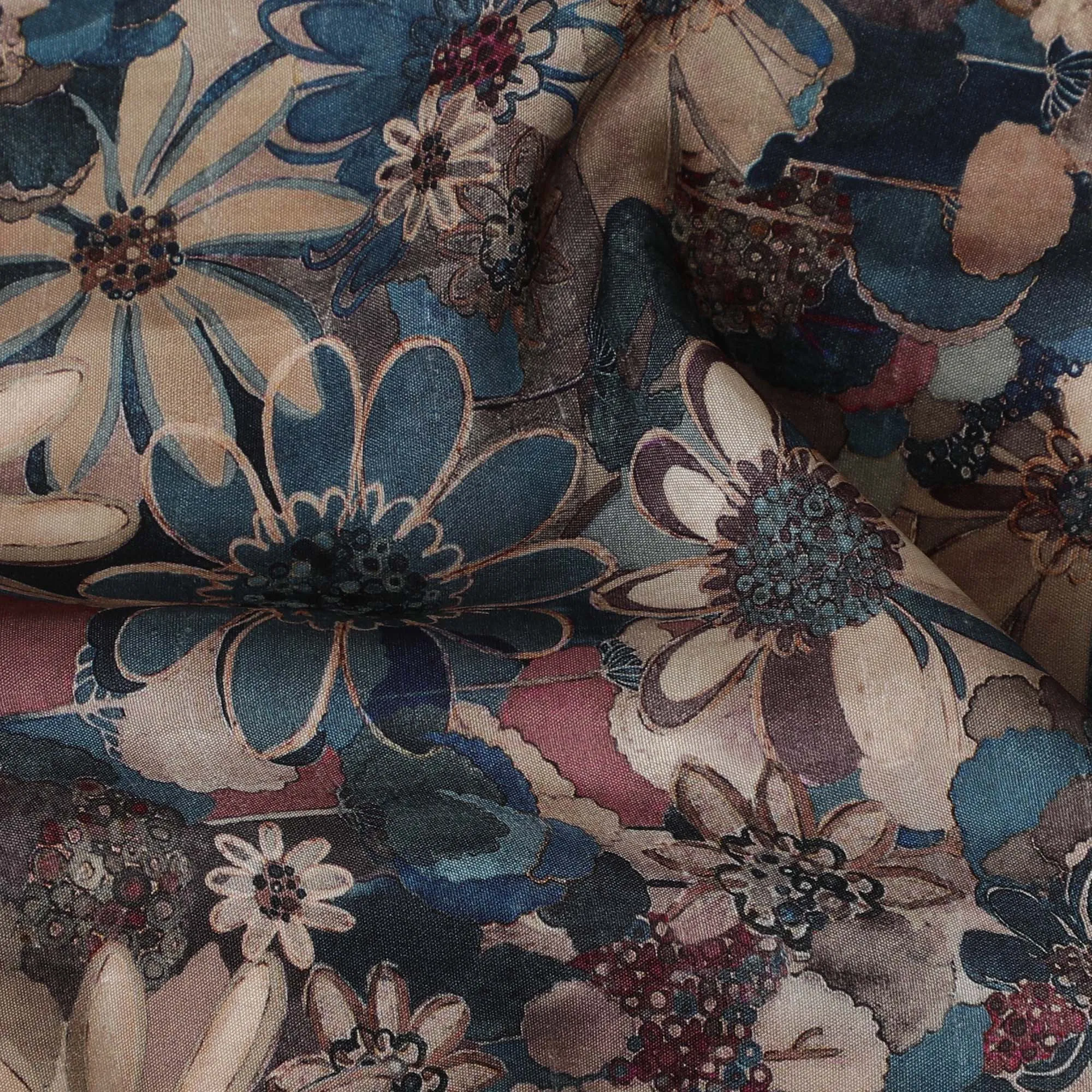 Elegant Midnight Garden Floral Viscose Fabric - 110 cm Wide-D19418