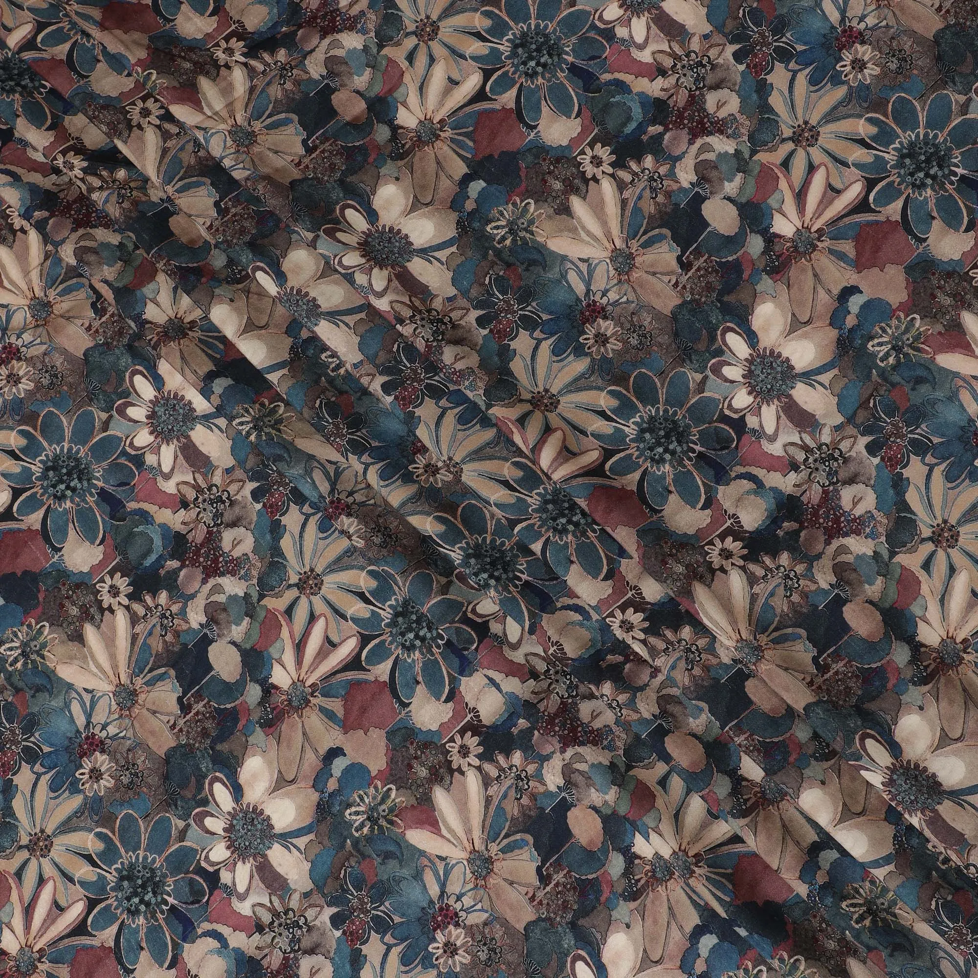 Elegant Midnight Garden Floral Viscose Fabric - 110 cm Wide-D19418