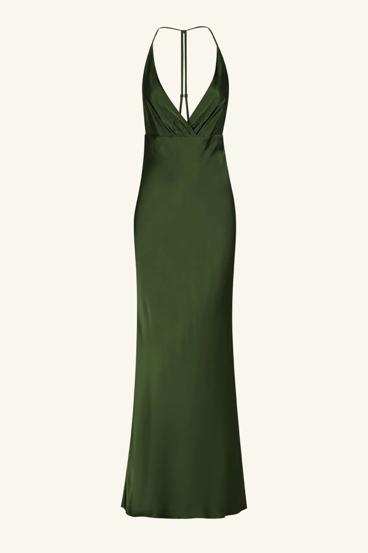 ELIA PLUNGED OPEN BACK HALTER MAXI DRESS - FERN