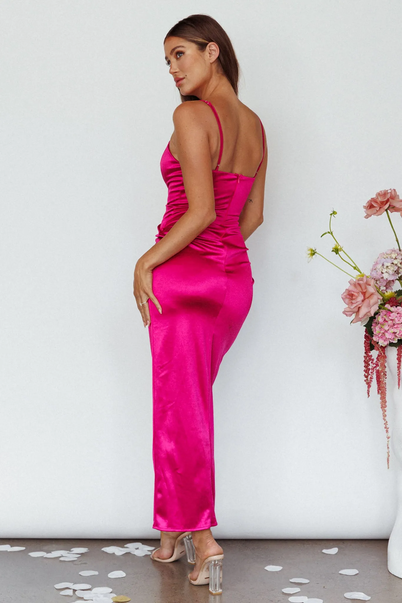 Fayth Split Open Wrap Maxi Dress Fuchsia