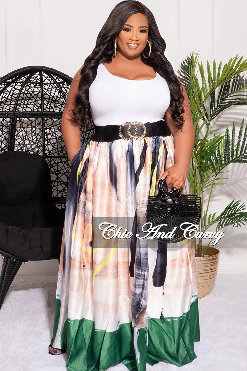 Final Sale Plus Size Maxi Satin Skirt in Tan, Black, White, Neon and Green Print (Skirt Only)