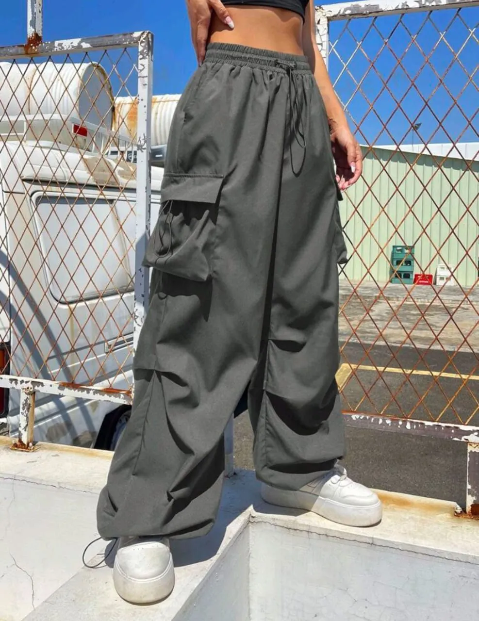 Flap Pocket Side Drawstring Cargo Pants