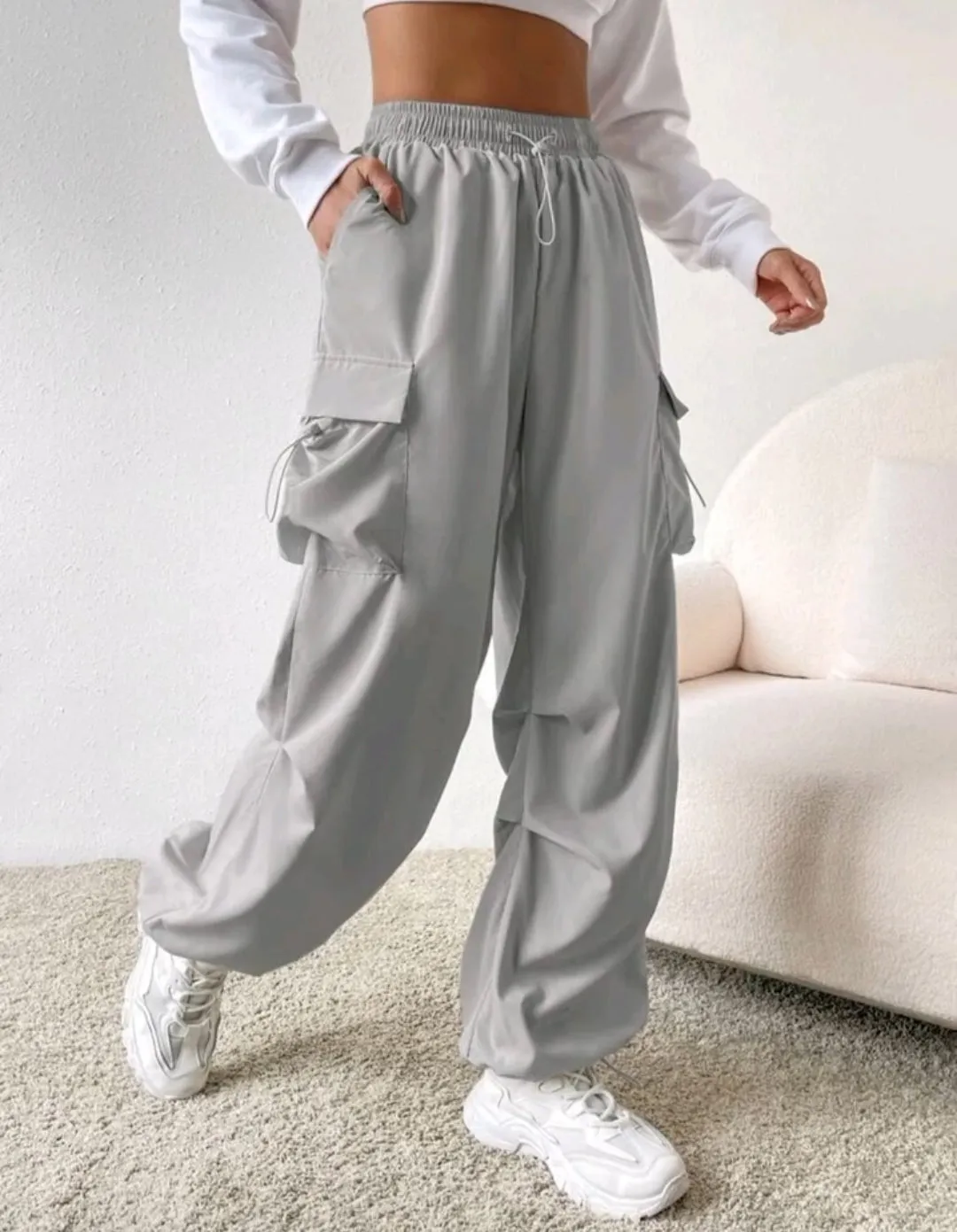 Flap Pocket Side Drawstring Cargo Pants