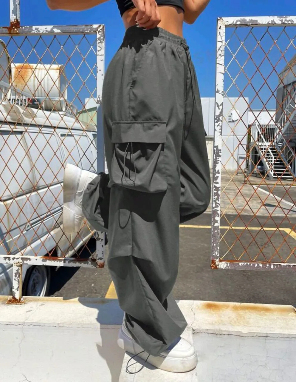 Flap Pocket Side Drawstring Cargo Pants