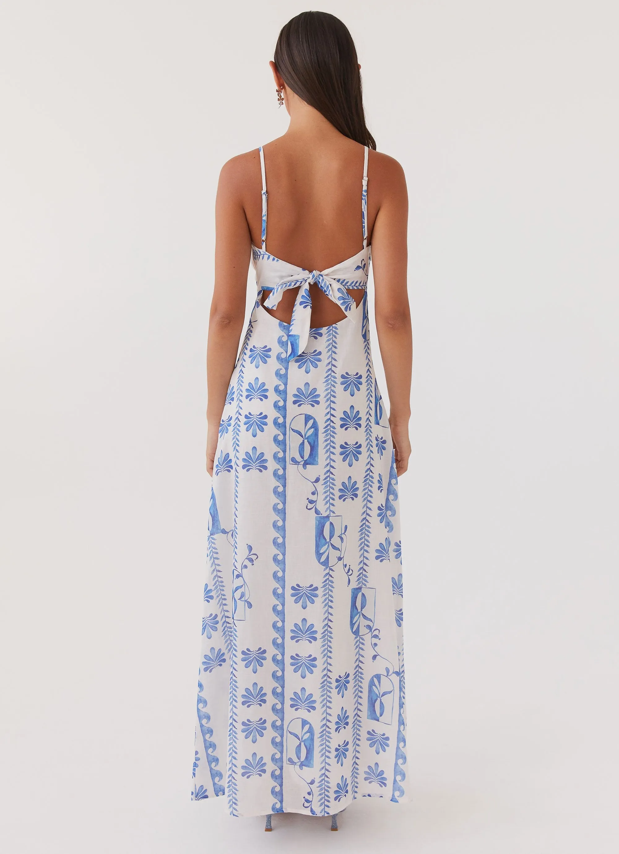 Flora Linen Maxi Dress - Floral Wave