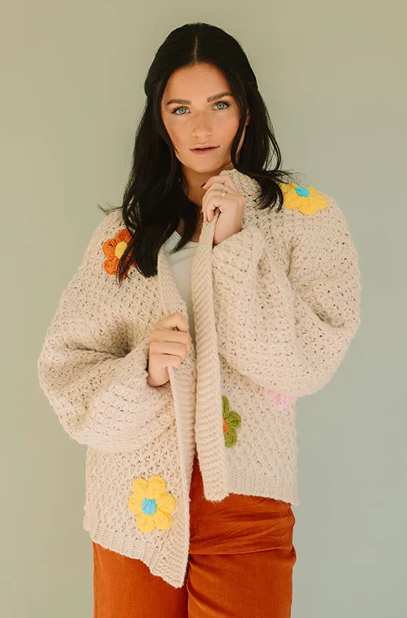 Floral Daisy Wish Oatmeal Cardigan - FINAL FEW - FINAL SALE