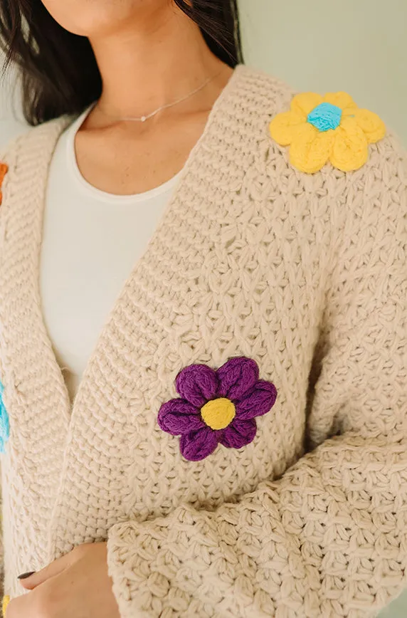 Floral Daisy Wish Oatmeal Cardigan - FINAL FEW - FINAL SALE