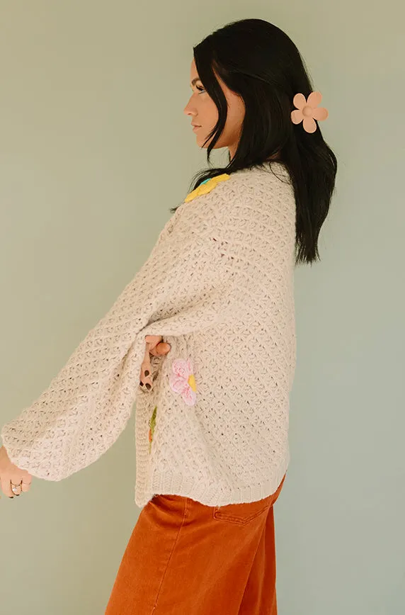 Floral Daisy Wish Oatmeal Cardigan - FINAL FEW - FINAL SALE