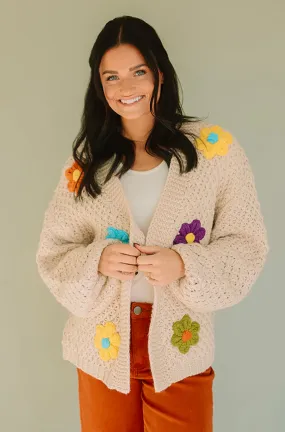 Floral Daisy Wish Oatmeal Cardigan - FINAL FEW - FINAL SALE