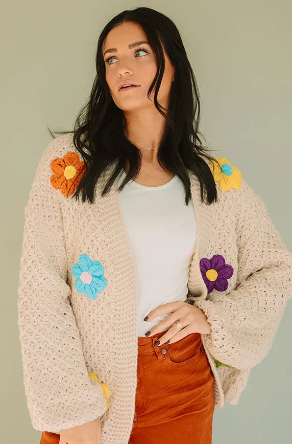 Floral Daisy Wish Oatmeal Cardigan - FINAL FEW - FINAL SALE