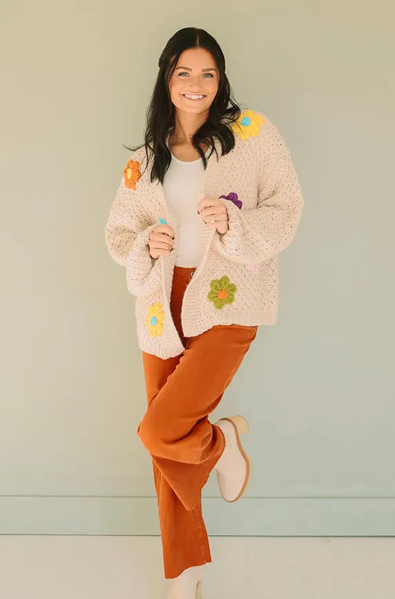 Floral Daisy Wish Oatmeal Cardigan - FINAL FEW - FINAL SALE