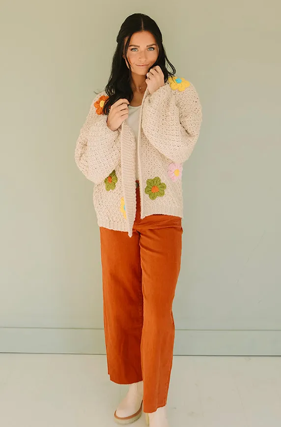 Floral Daisy Wish Oatmeal Cardigan - FINAL FEW - FINAL SALE