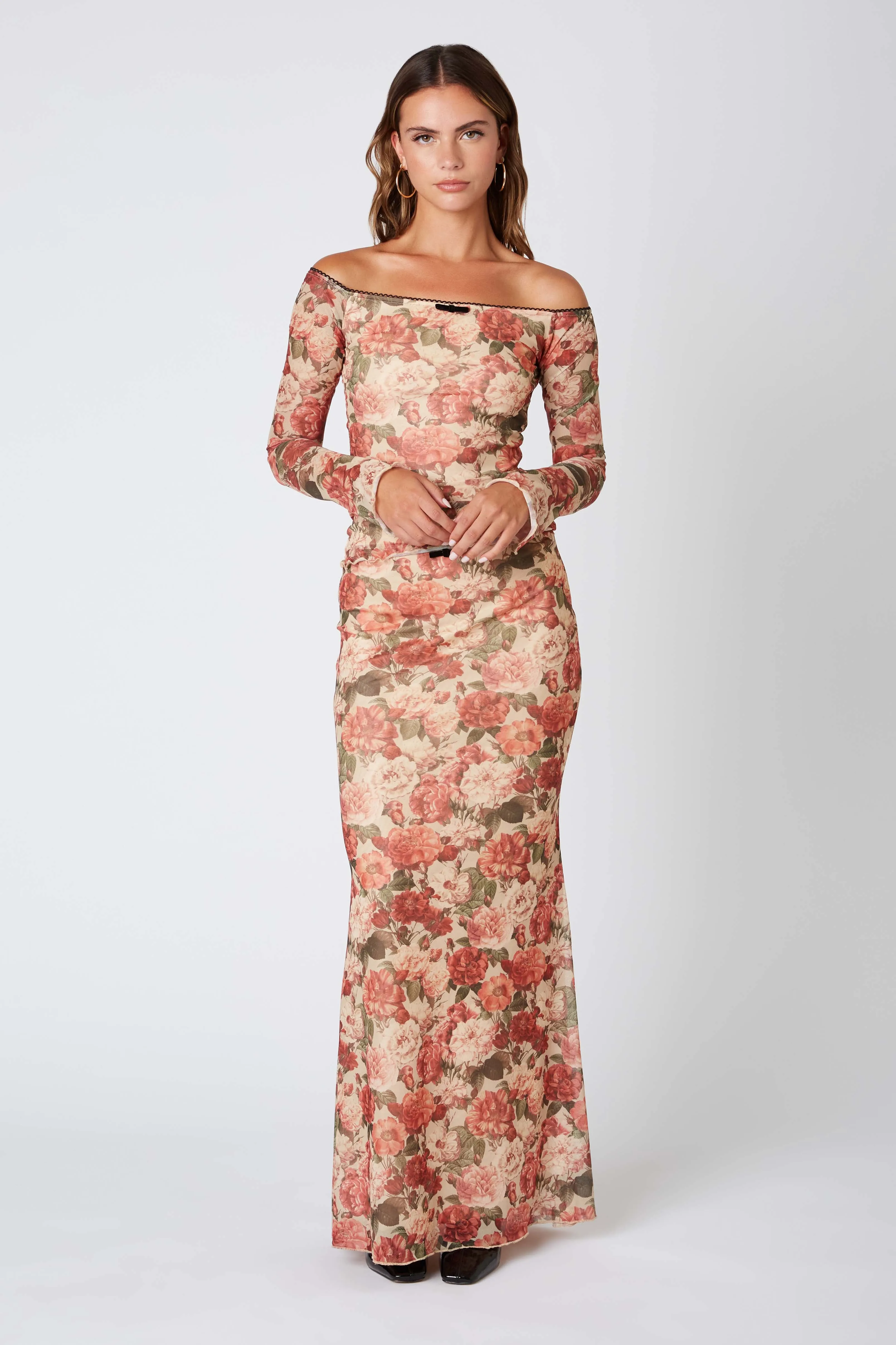 Floral Micro Mesh Maxi Skirt