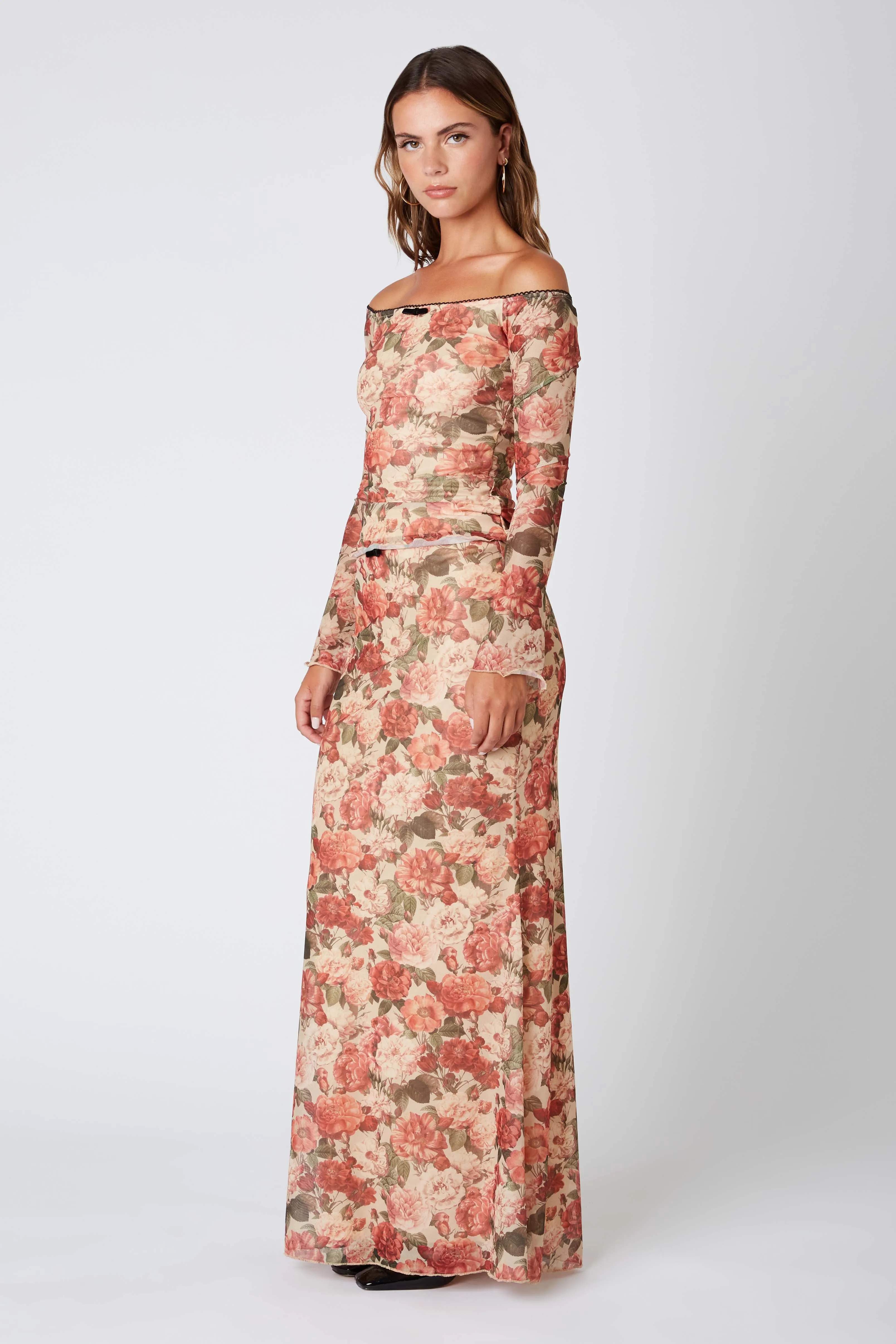 Floral Micro Mesh Maxi Skirt