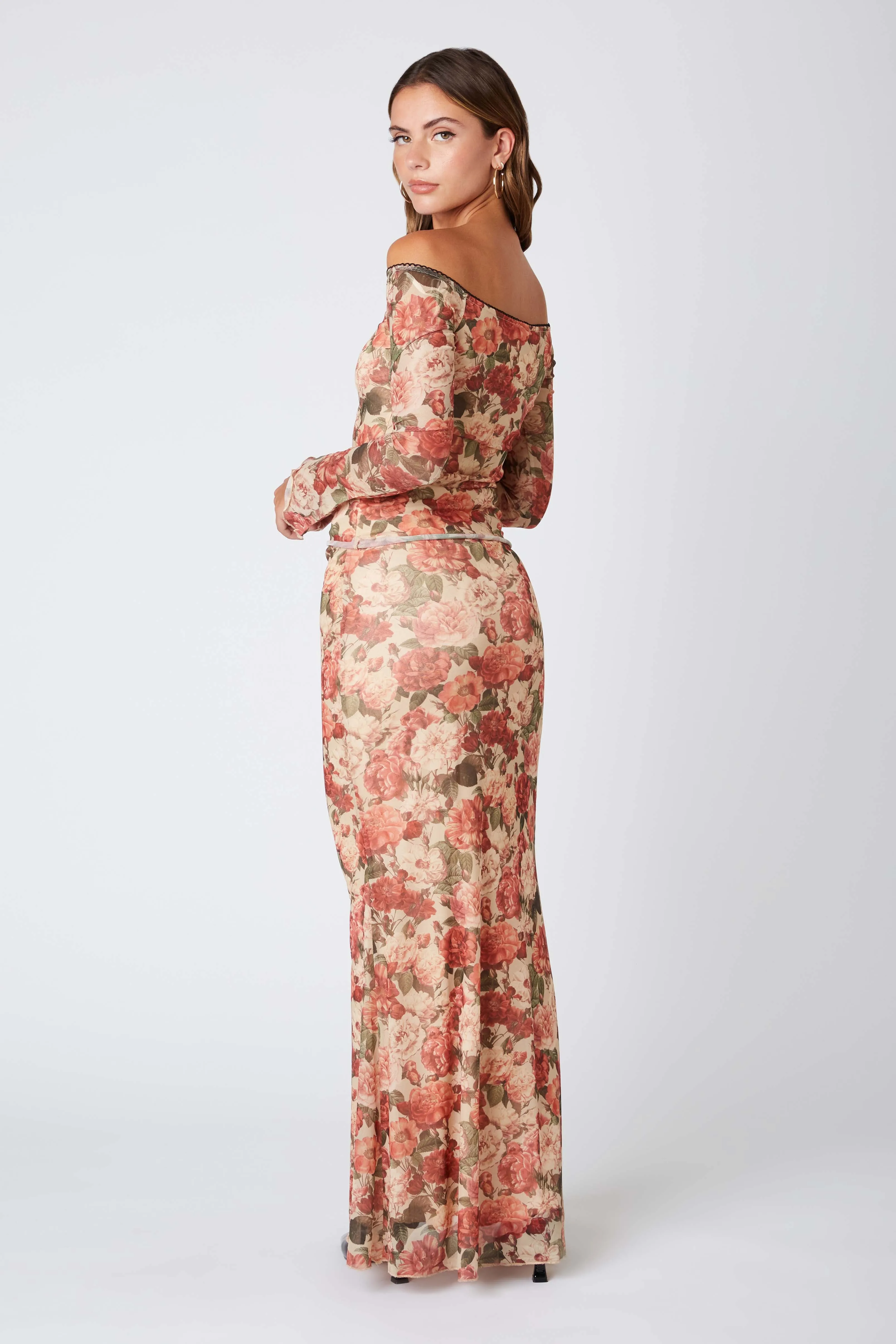 Floral Micro Mesh Maxi Skirt