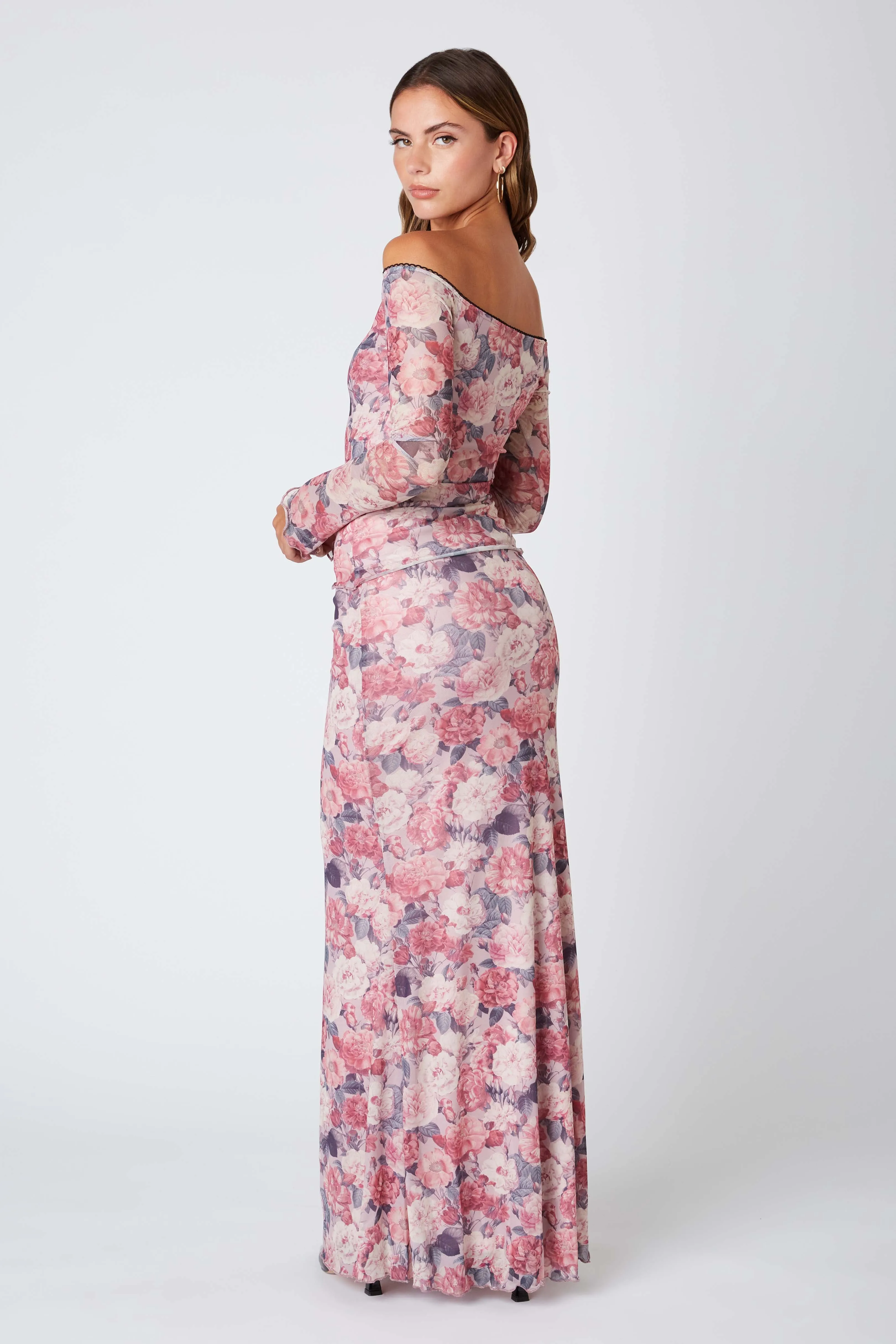 Floral Micro Mesh Maxi Skirt