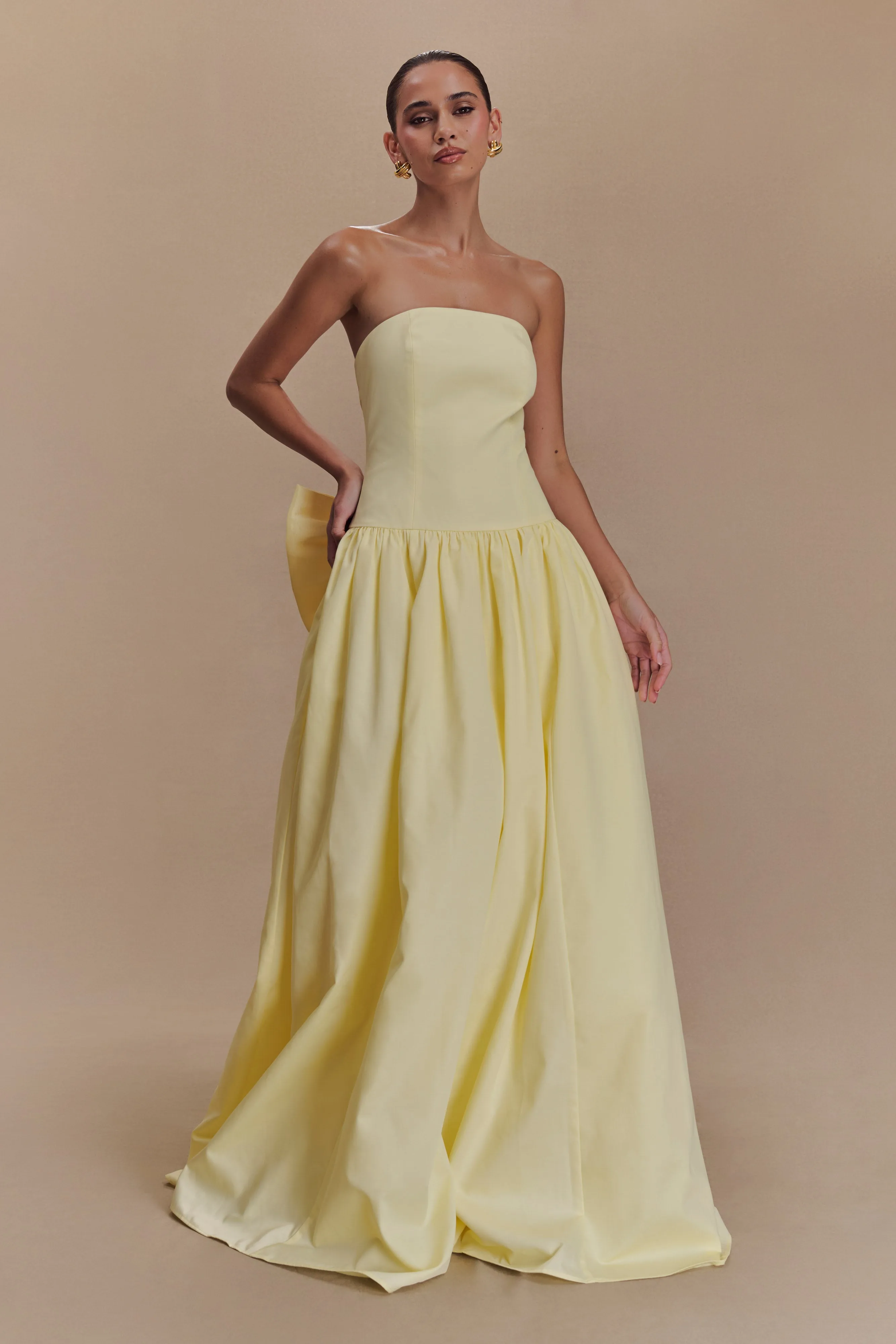 Frances Strapless Bow Maxi Dress - Lemon