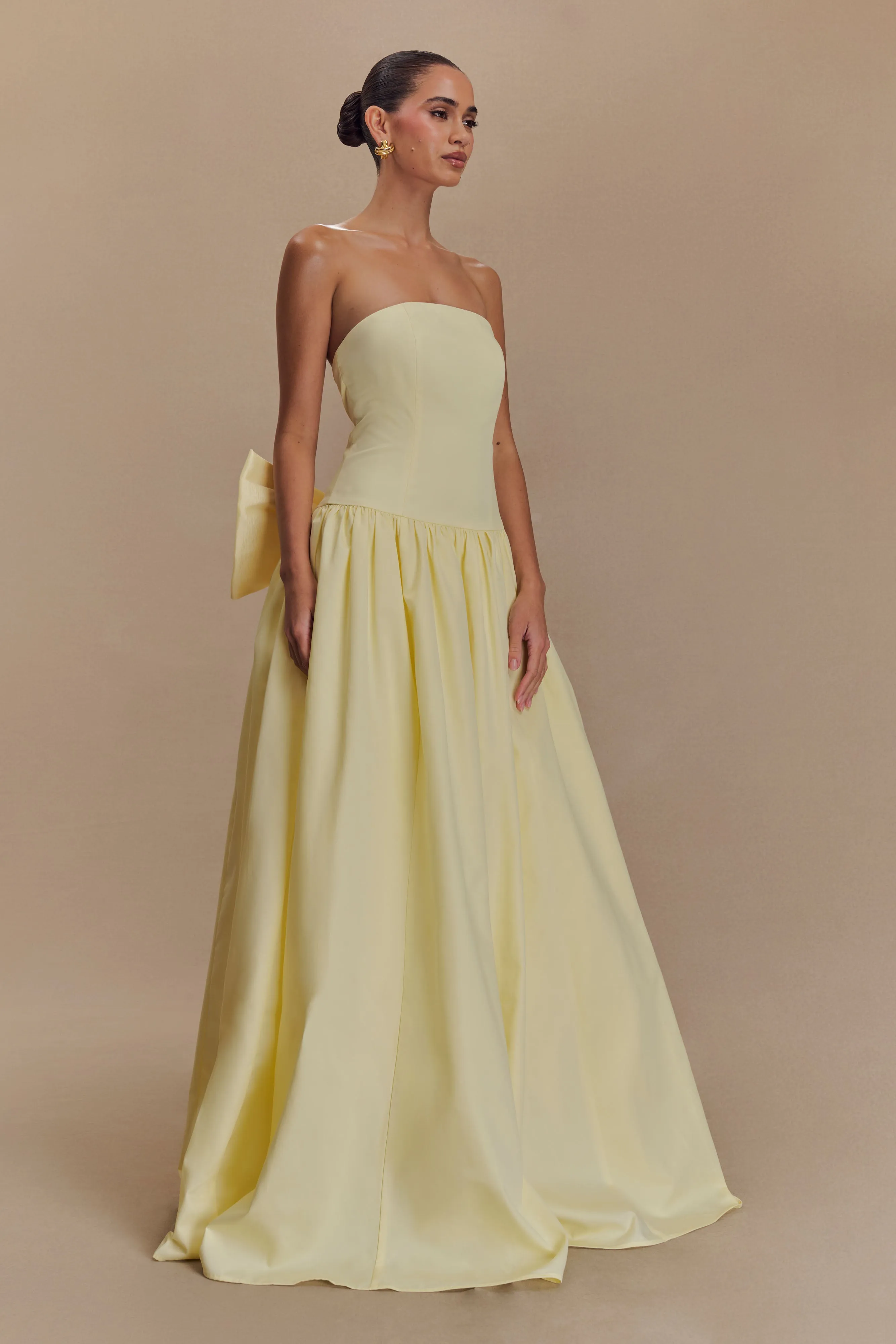 Frances Strapless Bow Maxi Dress - Lemon