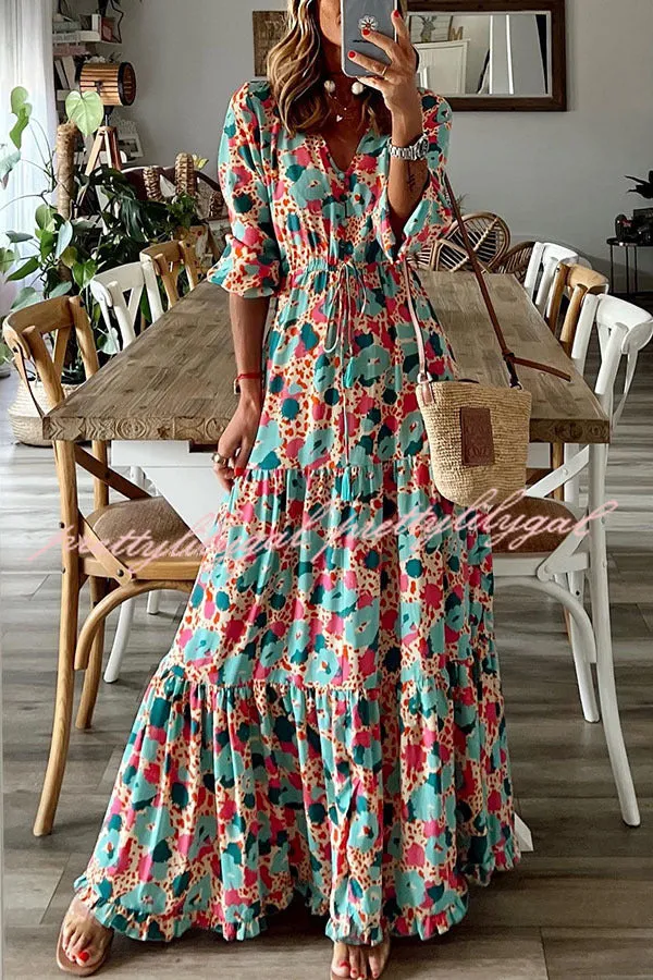 Full Bloom Floral Adjustable Waist Maxi Dress