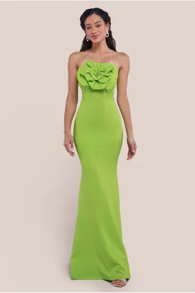 Goddiva Scuba Crepe Bandeau Rose Maxi Dress - Lime