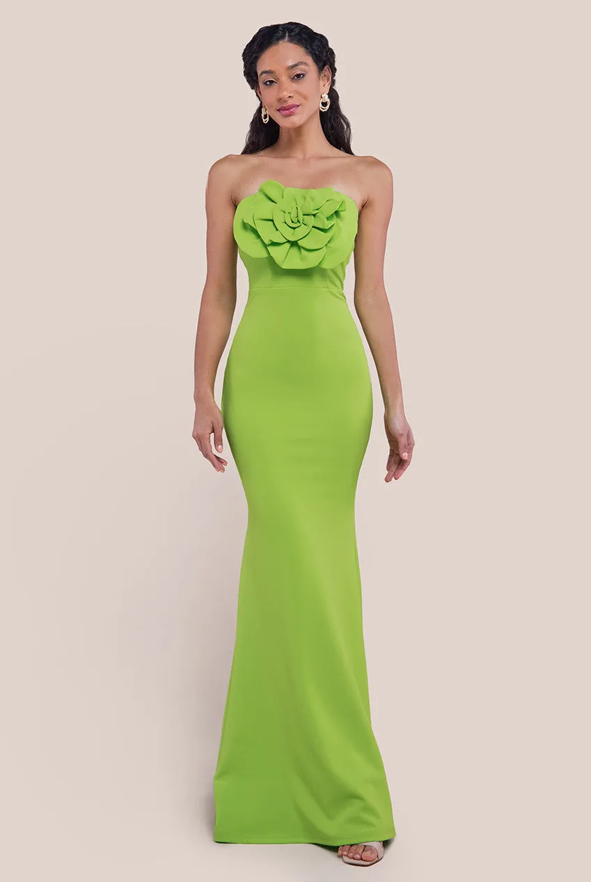 Goddiva Scuba Crepe Bandeau Rose Maxi Dress - Lime