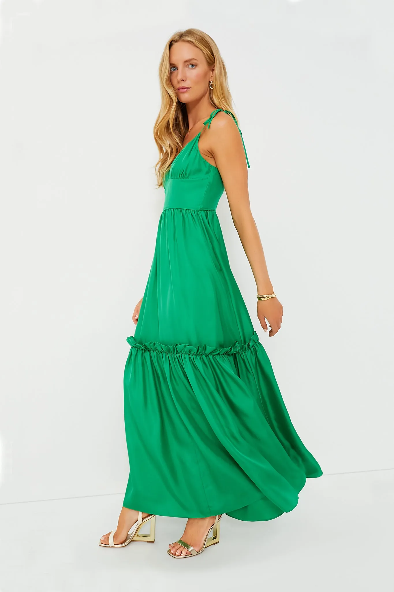 Green Silk Twill Maxi Dress