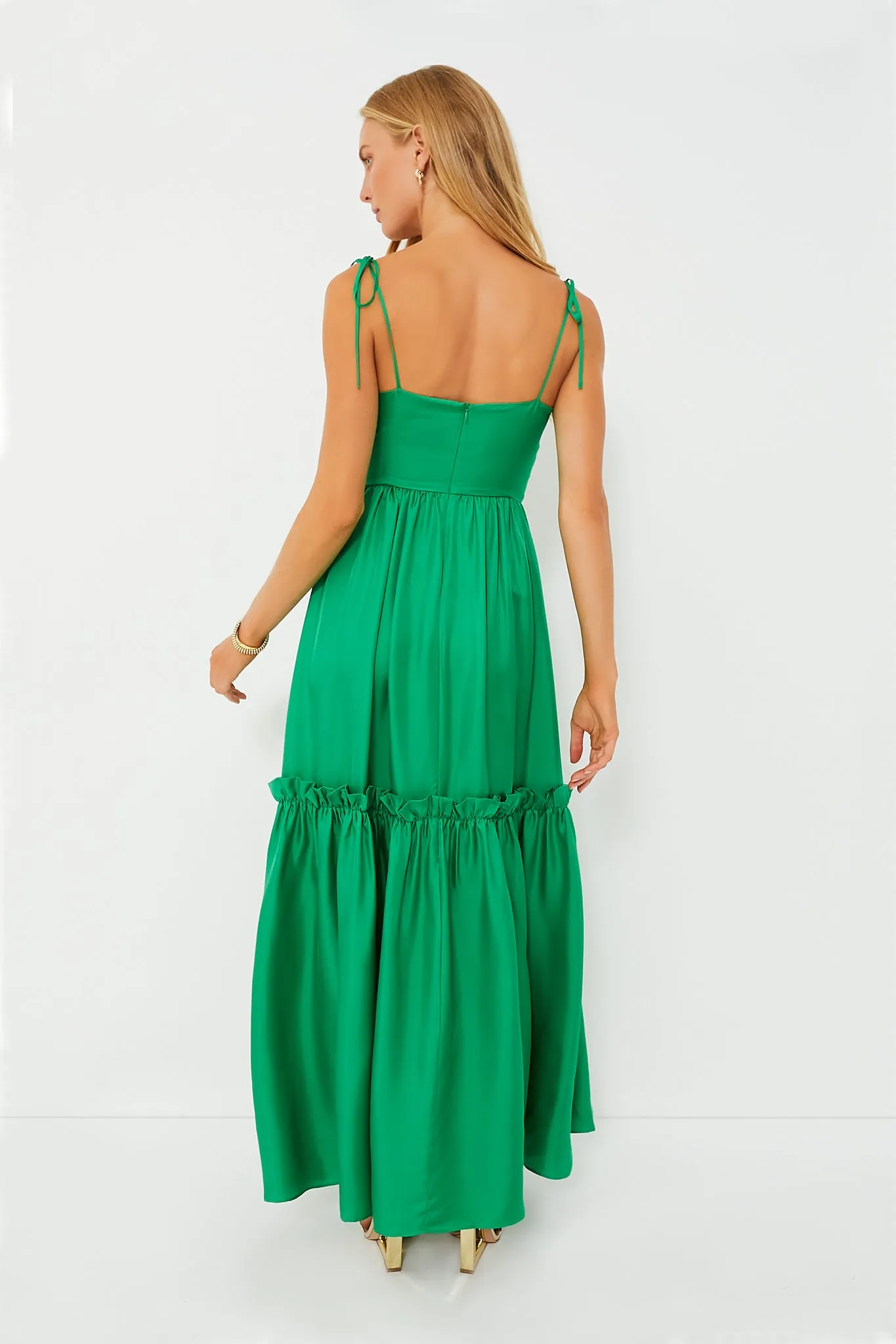 Green Silk Twill Maxi Dress