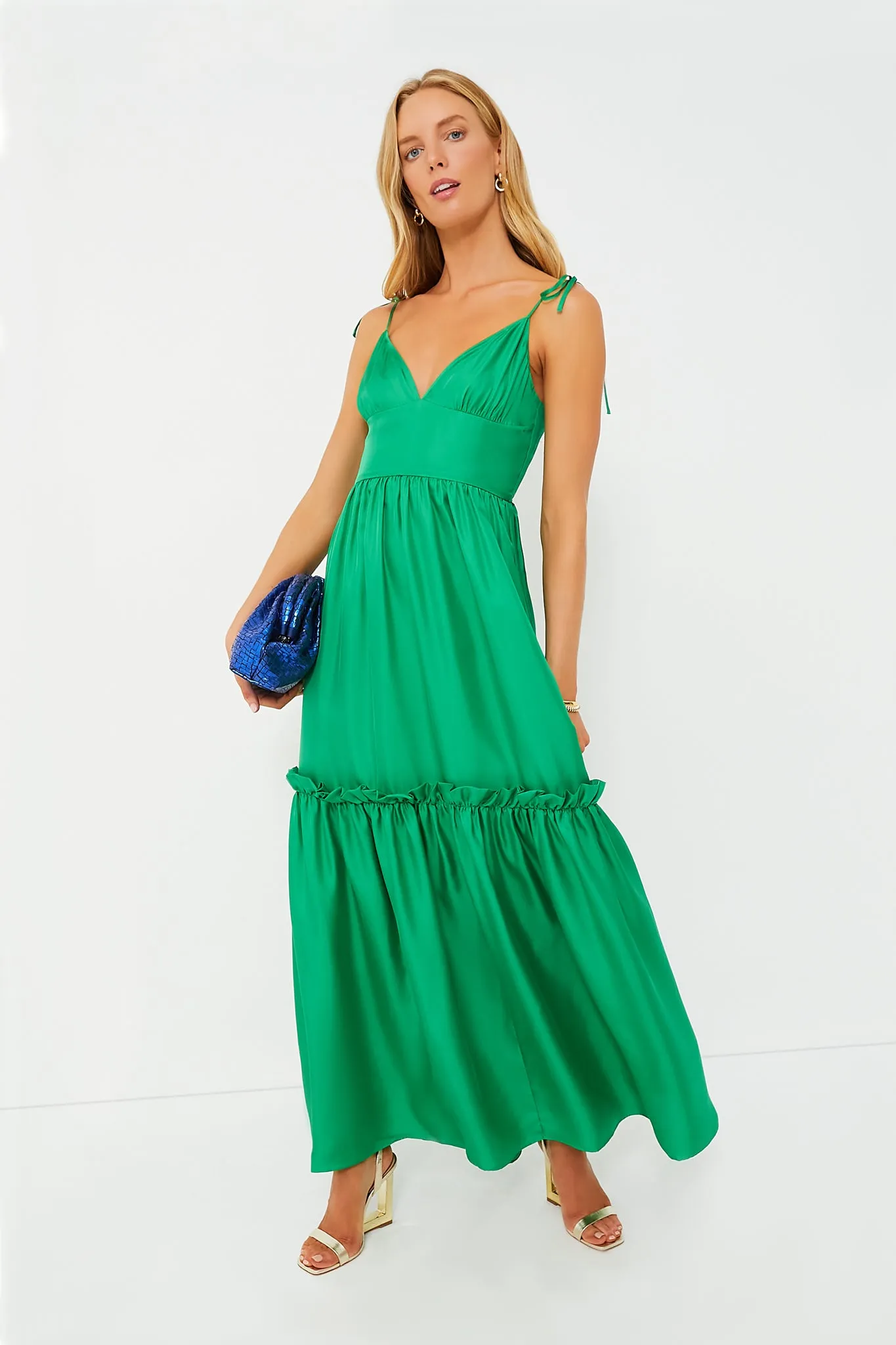 Green Silk Twill Maxi Dress