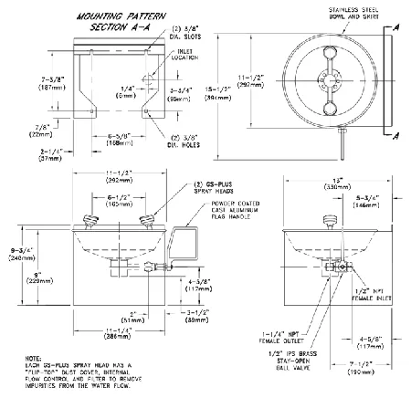 Guardian G1813 Eyewash Station, Wall Mounted, Stainless Steel Bowl