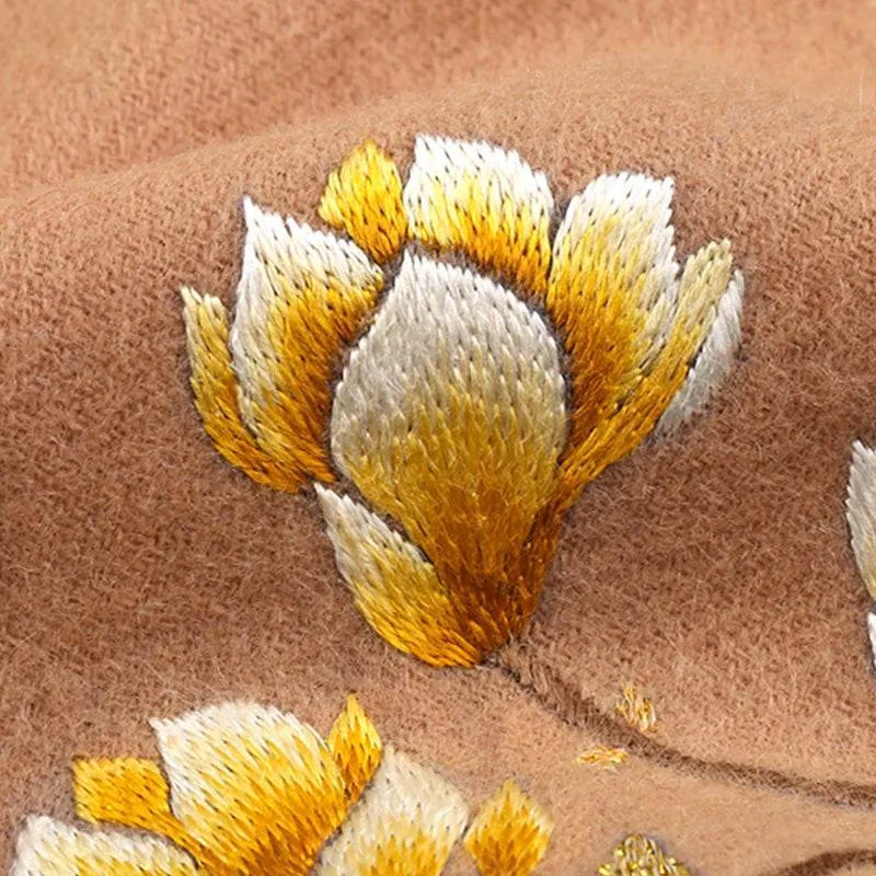 Handmade Suzhou Embroidery Wool Cashmere Scarf with Magnolia Flower 200x38cm