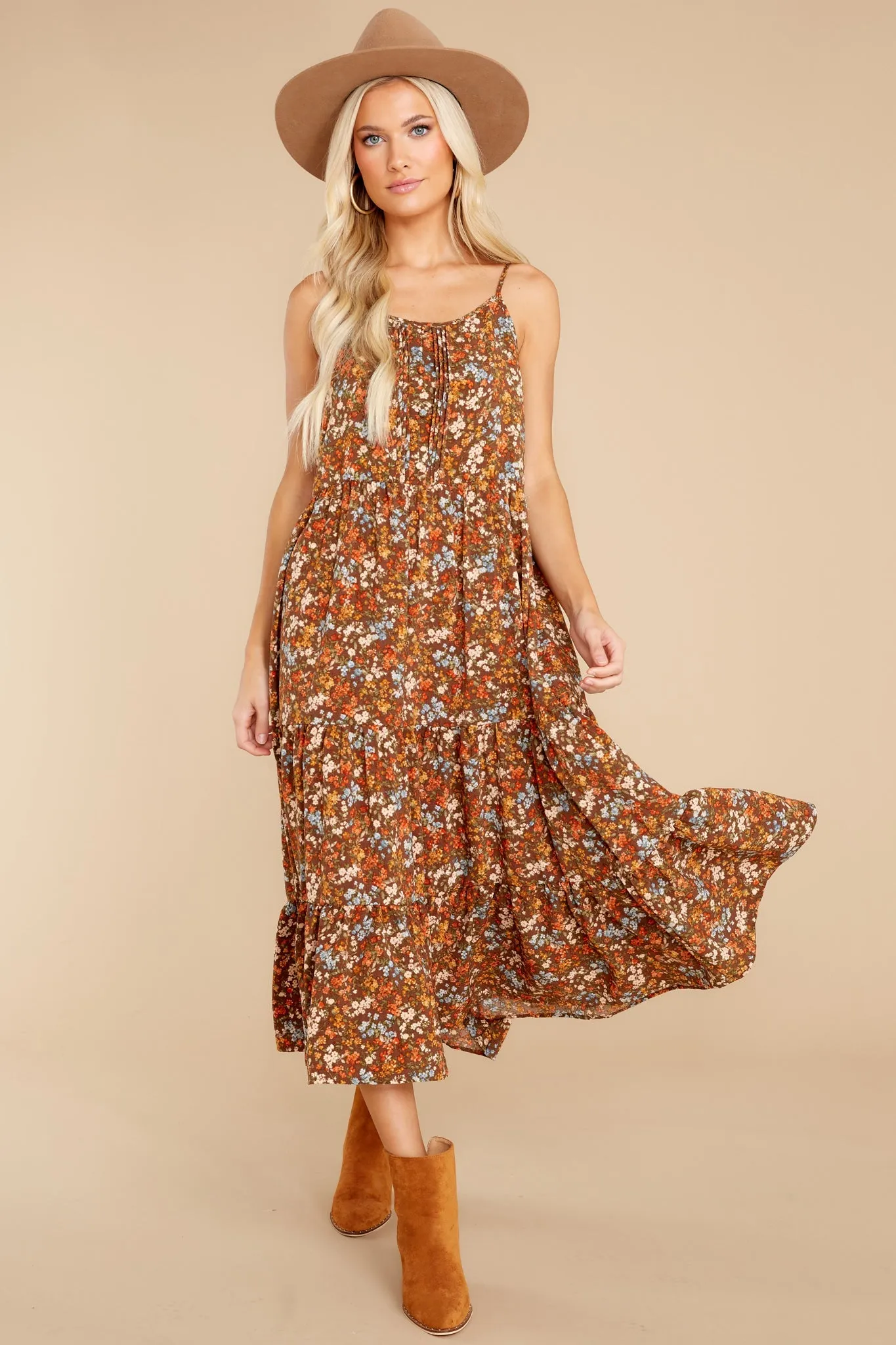 Harvest Wishes Light Brown Floral Maxi Dress