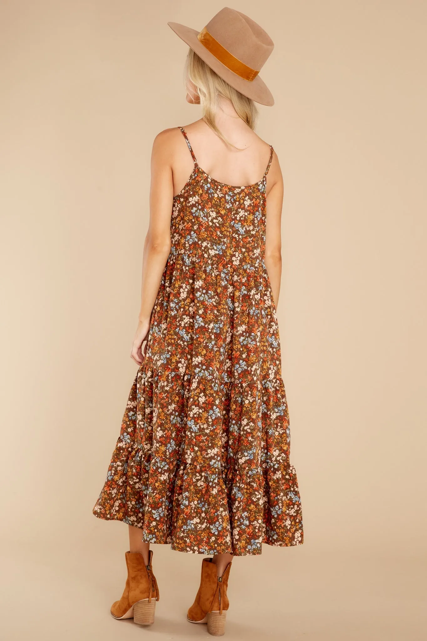 Harvest Wishes Light Brown Floral Maxi Dress