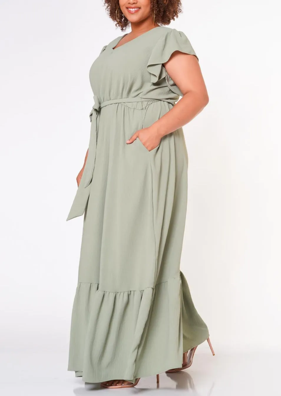 Hi Curvy Plus Size Women Golden Warp Maxi Dress