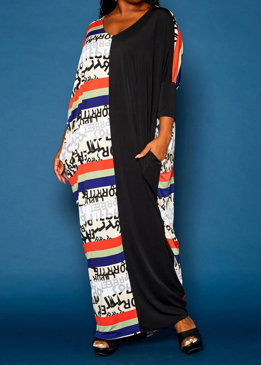 Hi Curvy Plus Size Women Multi Splice Caftan Maxi Dress With Pockets