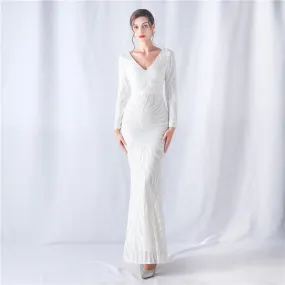 Hygeia-31556-Long Sleeve Beaded Formal Dress