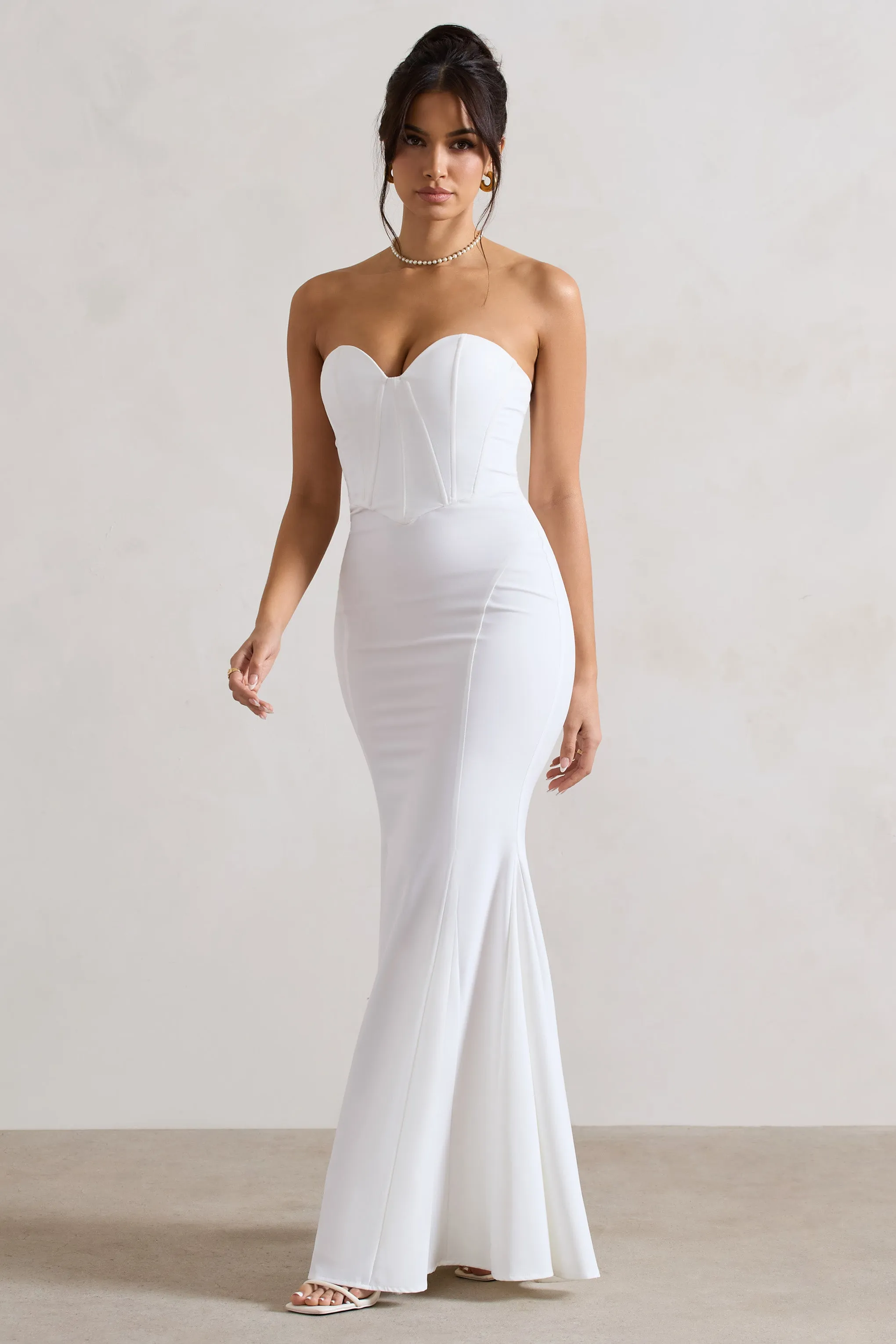 Idyllic | Cream Strapless Corset Style Fishtail Maxi Dress