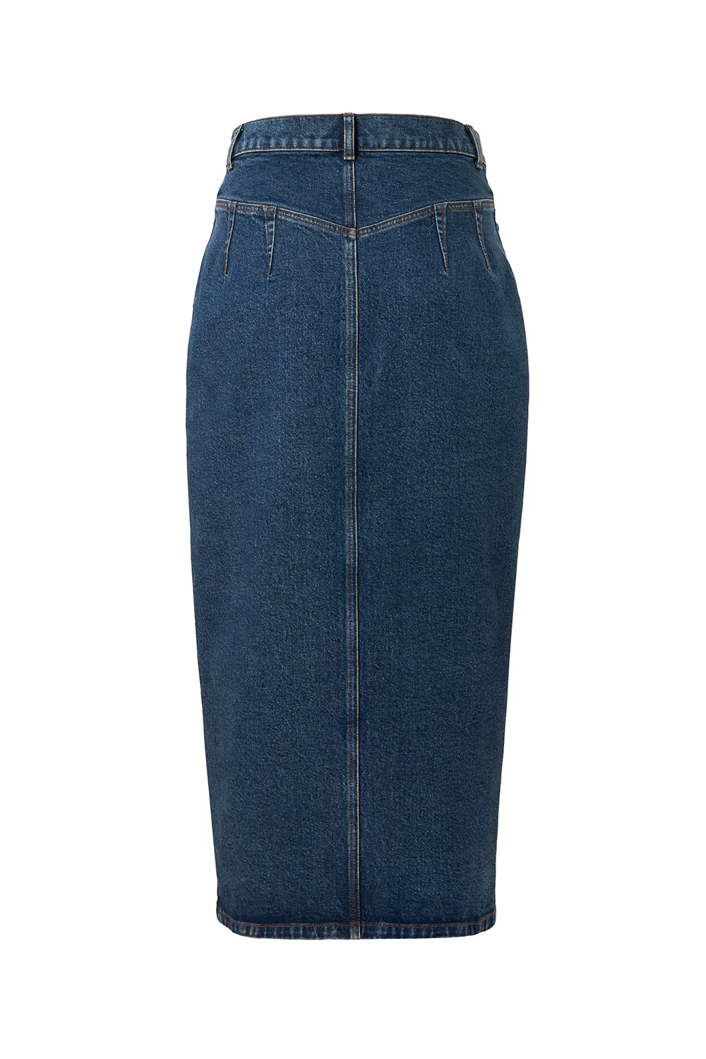 Indigo Denim Split Front Maxi Skirt