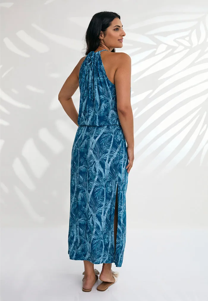 Indii Breeze Susan Halter Maxi Dress - Lombok Blue