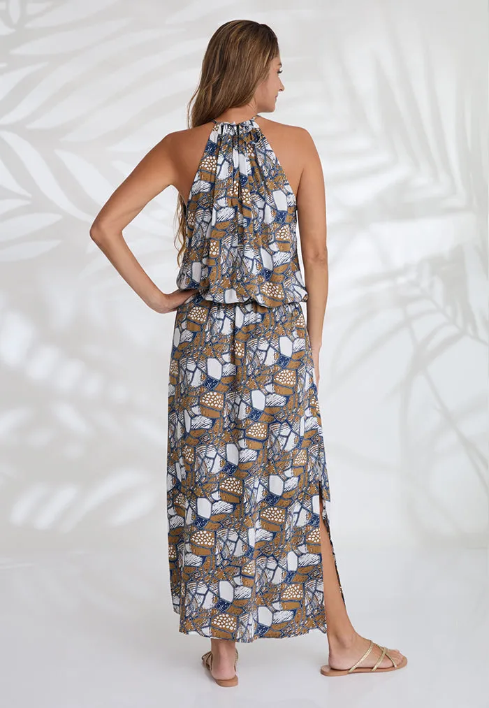 Indii Breeze Susan Halter Maxi Dress - Tile Brown