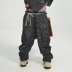 Ink-Splashed Black Cargo Pants