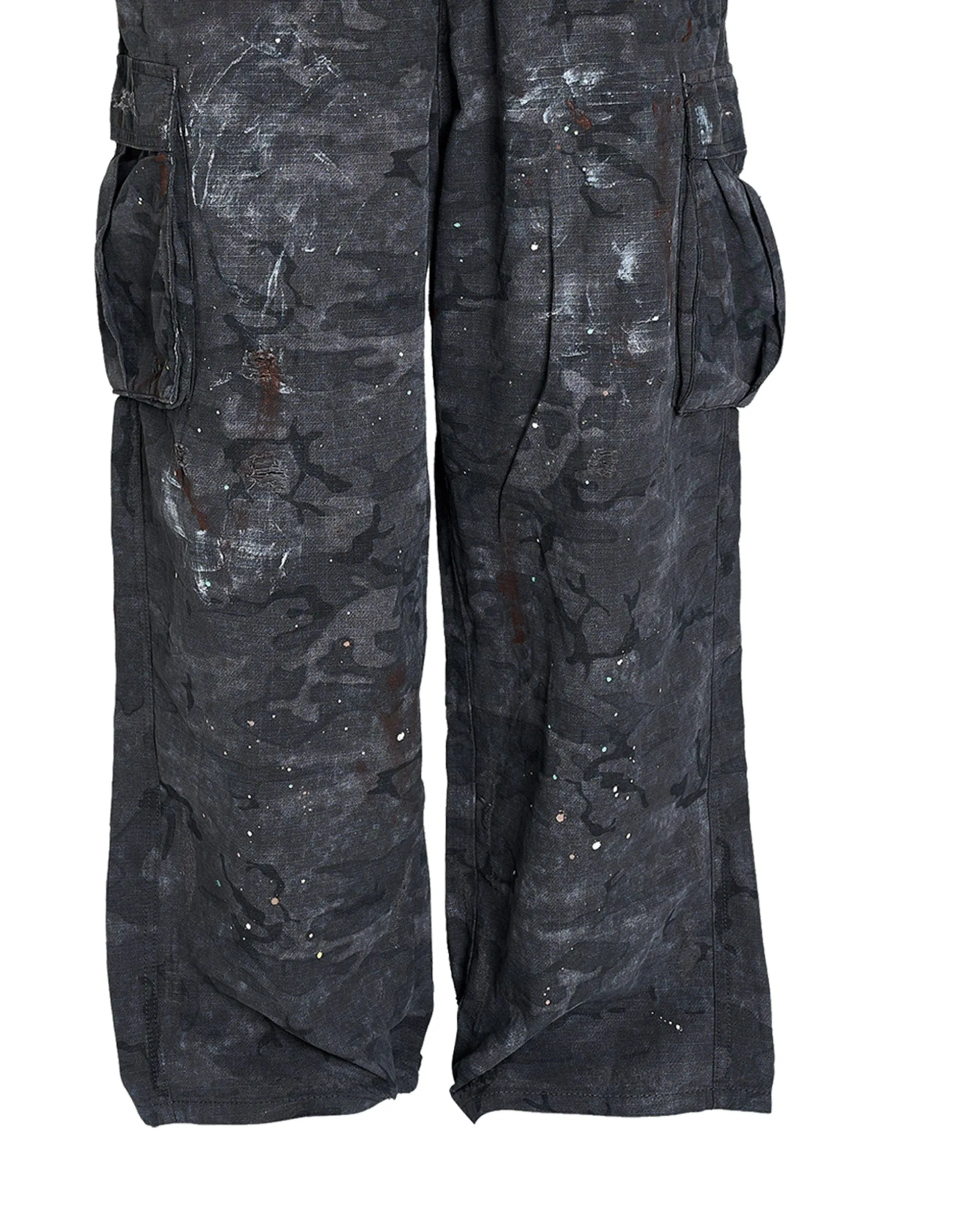 Ink-Splashed Black Cargo Pants