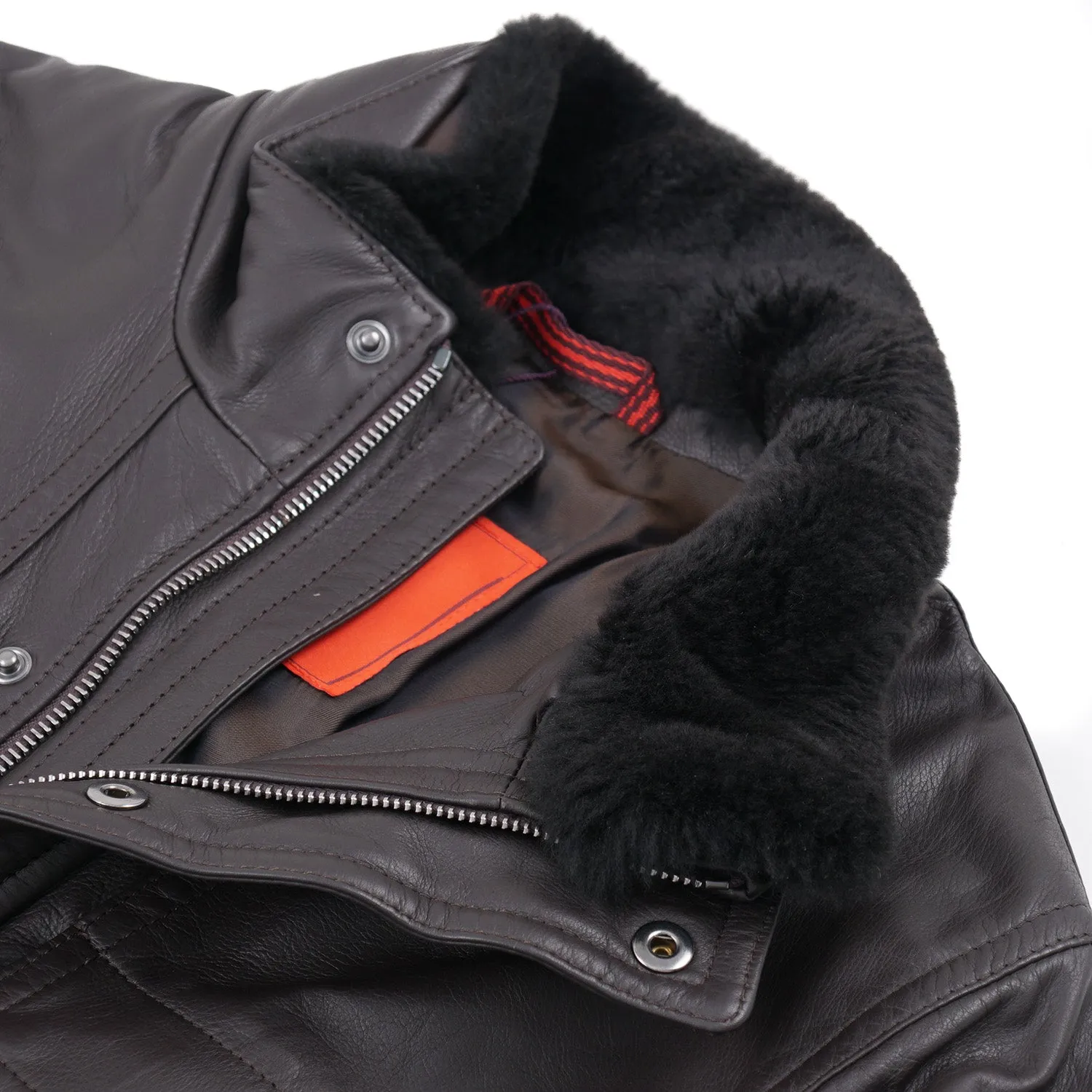 Isaia Leather Jacket with Fur Collar