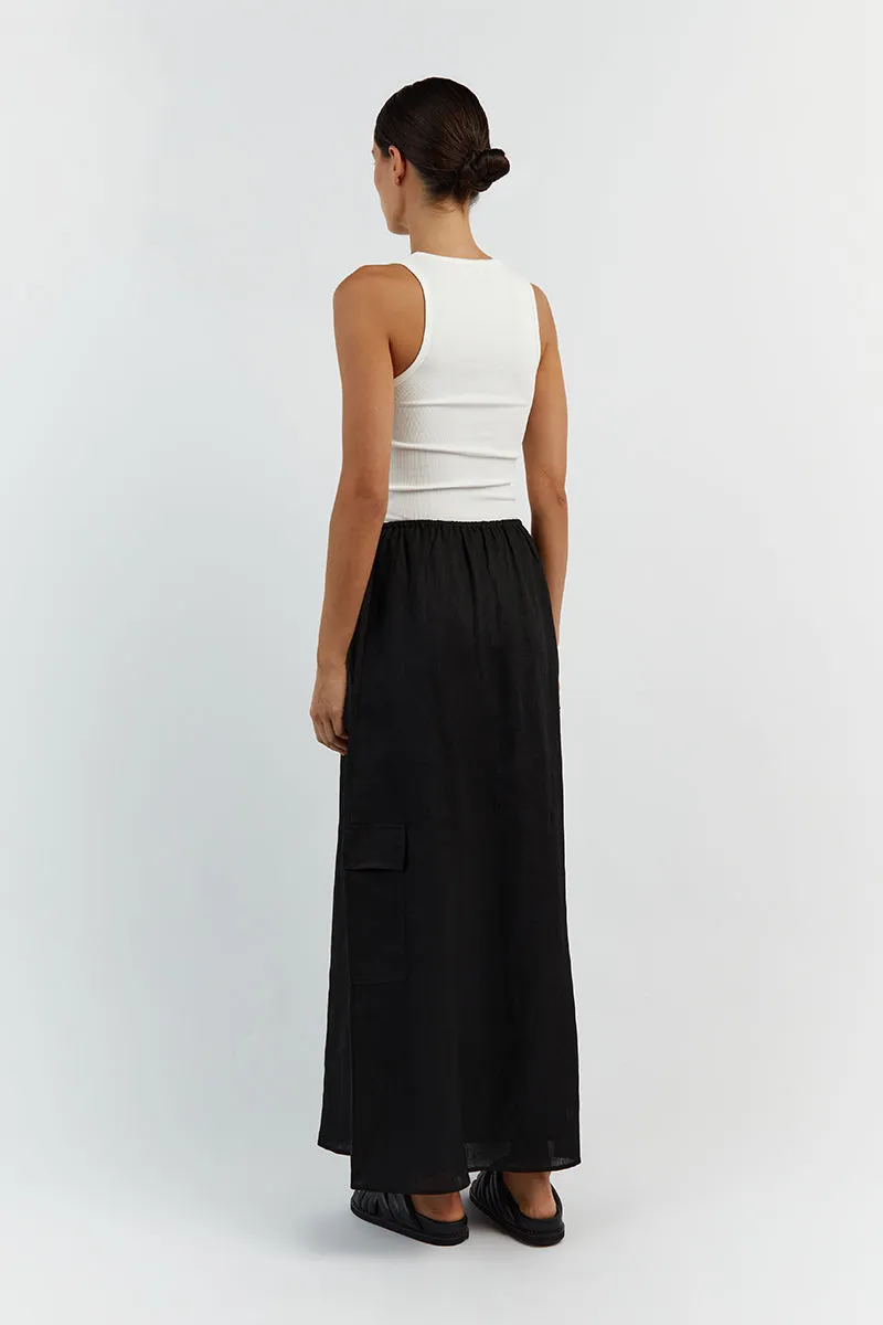 ISLA BLACK LINEN CARGO MAXI SKIRT