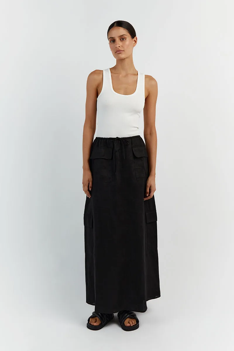 ISLA BLACK LINEN CARGO MAXI SKIRT