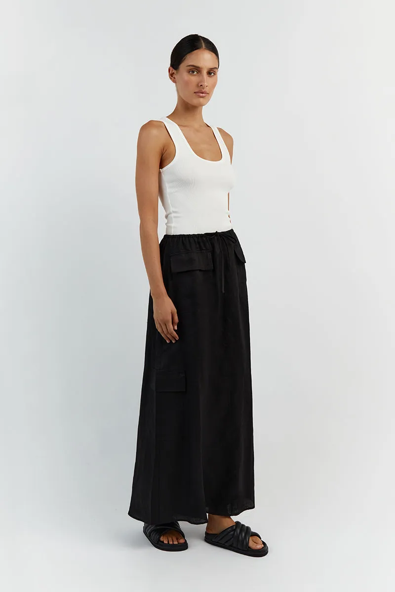 ISLA BLACK LINEN CARGO MAXI SKIRT